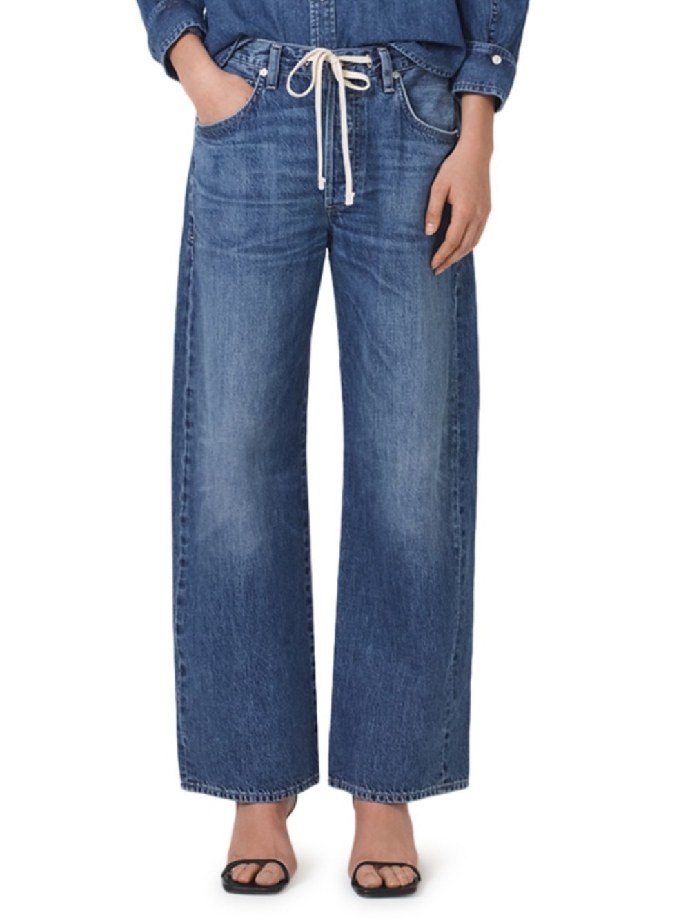 Citizens Of Humanity Medium Blue Wide-Leg Drawstring Jeans